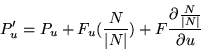 \begin{displaymath}P'_u = P_u + F_u(\frac{N}{\vert N\vert}) + F \frac{\partial \frac{N}{\vert N\vert}}{\partial u}\end{displaymath}